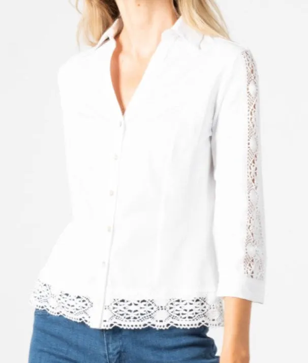 Tinta White The Antonela Crochet Trim Shirt UK 14