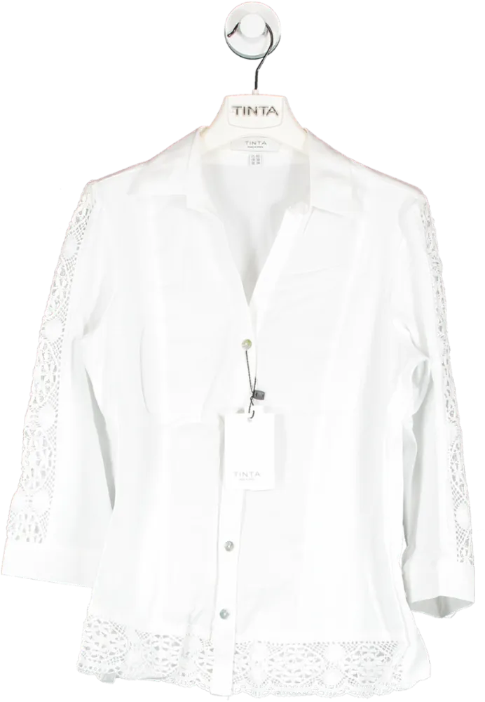 Tinta White The Antonela Crochet Trim Shirt UK 14