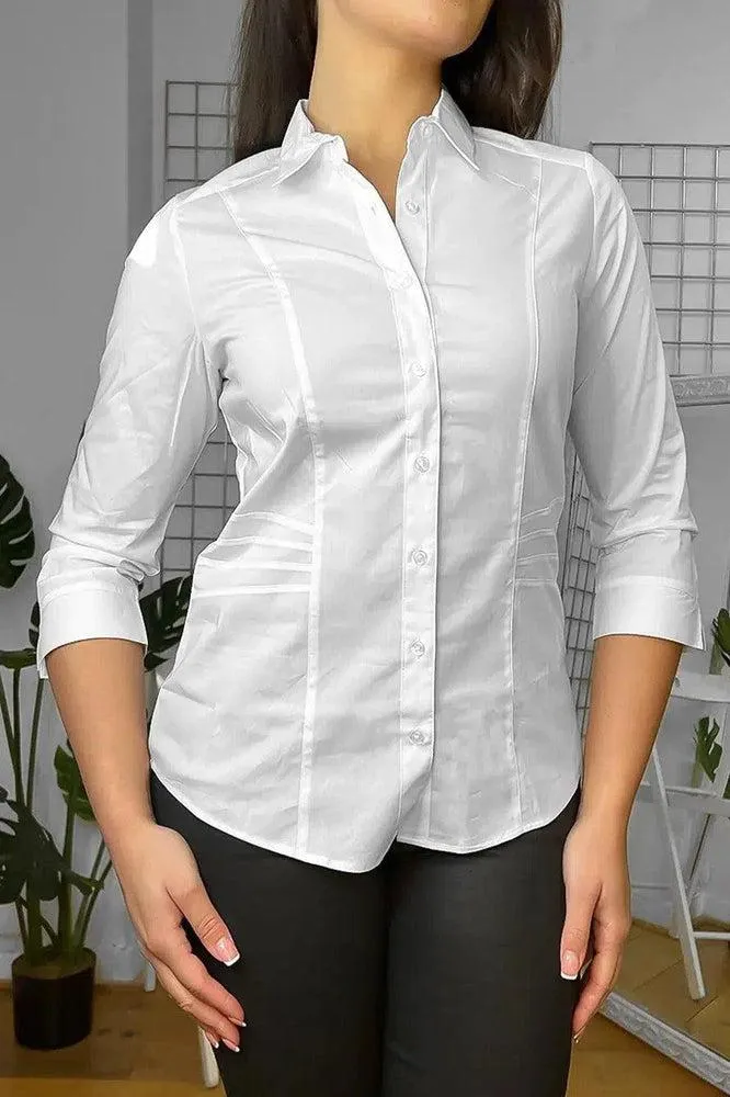 White Midi Sleeves Smart Shirt