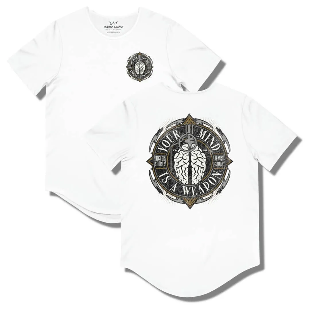 Your Mind is a Weapon Curved Hem T Shirt - White - Spanish Bistre